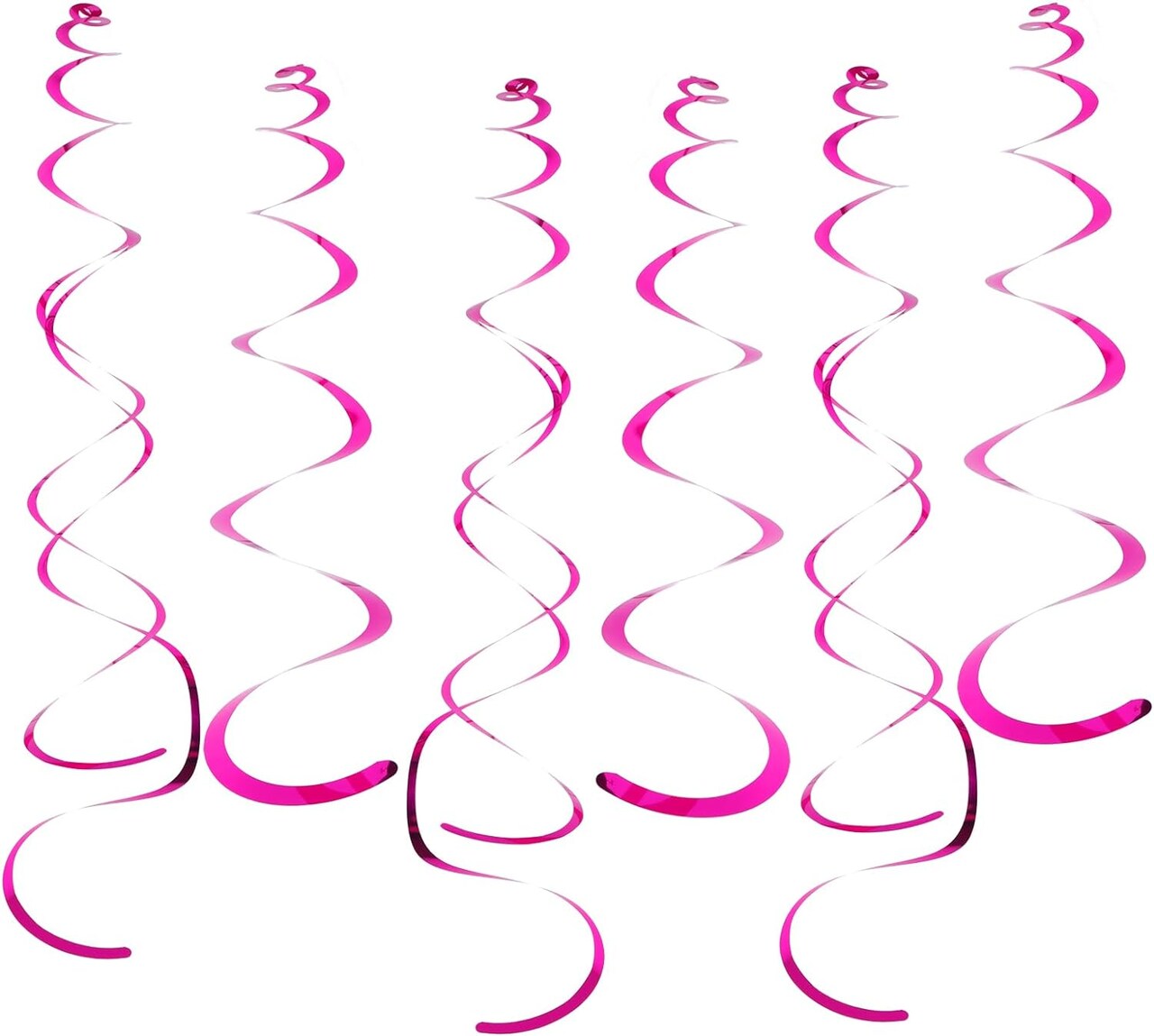 30 PCS Party Swirl Decorations Hot Pink Shinny Foil Hanging Swirl Decorations with Double-Swirls and Single-Swirls Plastic Streamer for Ceiling Plastic Metallic Streamer for Party Decorations